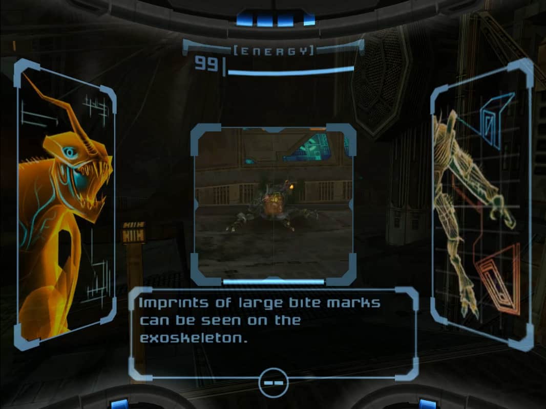 La prima forma di vita senziente che incontrai. http://static4.wikia.nocookie.net/__cb20120629210505/metroid/images/d/d2/Space_pirate_scan_images_bite_marks_dolphin_HD.jpg