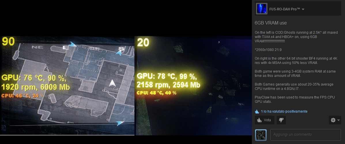 Call of Duty Ghosts - consumo RAM e VRAM rispetto a Battlefield 4