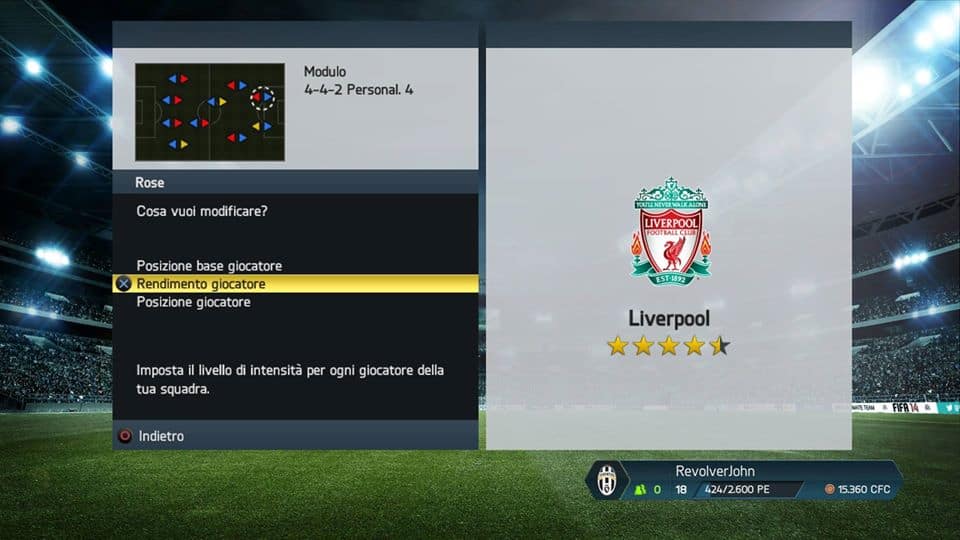 Intensità giocatori Liverpool - FIFA 14