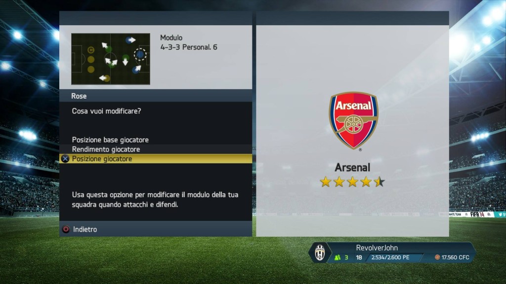 Movimenti giocatori Arsenal - FIFA 14