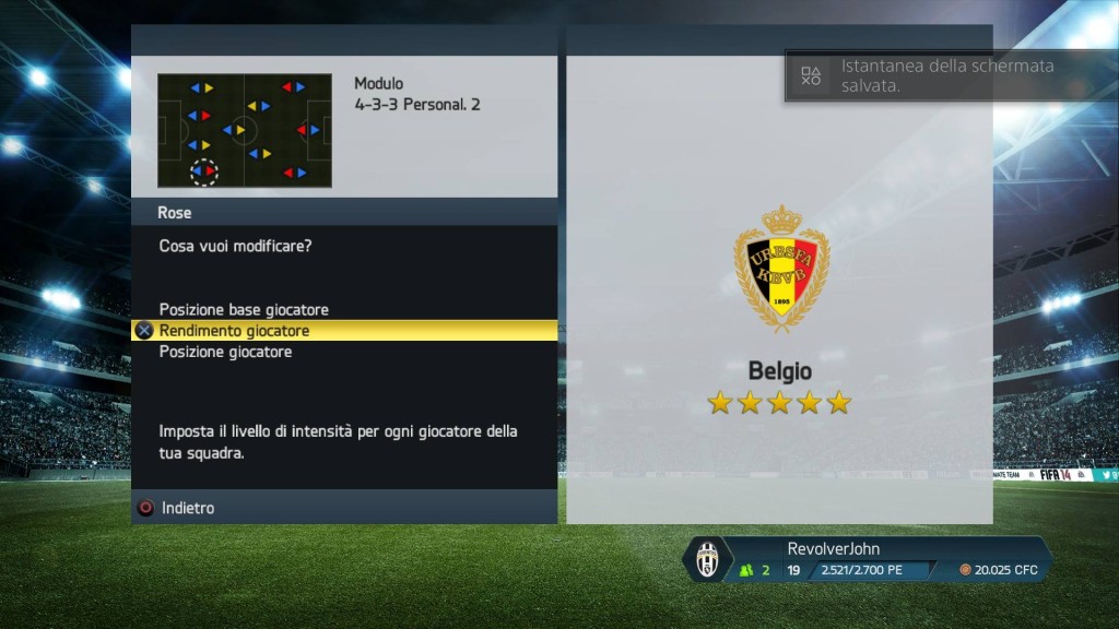 Intensità giocatori Belgio - FIFA 14