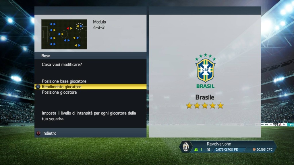 Intensità giocatori Brasile - FIFA 14