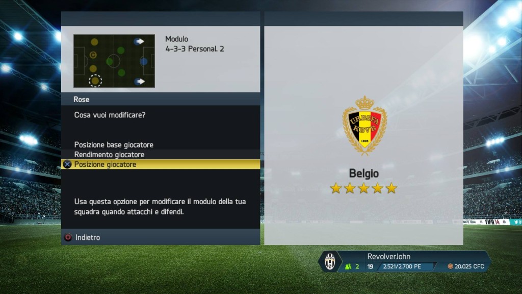 Movimenti giocatori Belgio - FIFA 14