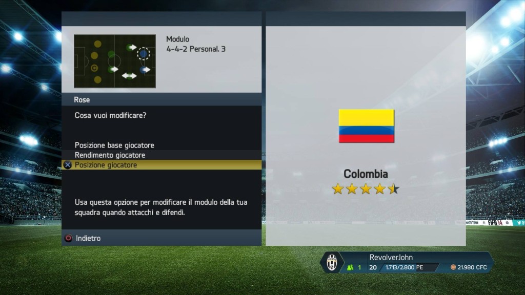 Movimenti giocatori Colombia - FIFA 14