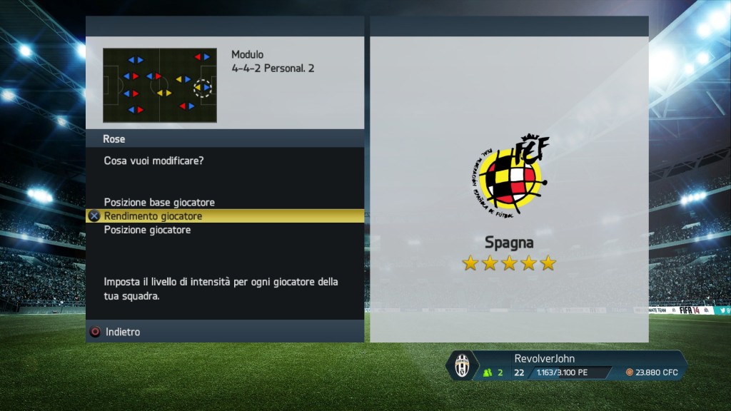 Intensità giocatori Spagna - FIFA 14