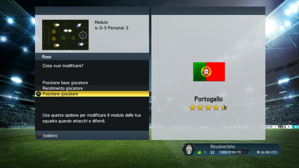 intensità giocatori Portogallo - FIFA 14